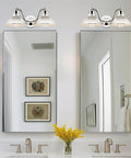 Welton 19 Inch Two Light Modern Farmhouse Vanity Light With Dual Funnel Shades Industrial Wall Sconce For Bathroom Polished Nickel Look