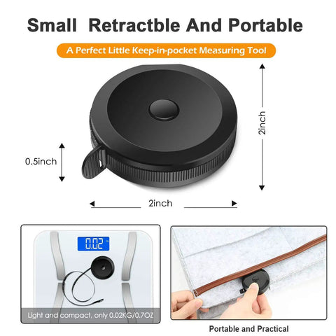 Soft Retractable Dual Sided Body Measuring Tape 60 Inch 150cm compact and portable design with measurements for easy storage.