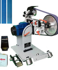 Badass 2X72 Belt Grinder With Vfd Variable Speed Control Paired With Three Zirconia Abrasive Belts 60 100 And 180 Grit showing grinder setup and accessories.