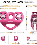 Heavy Duty Zipline Pulley Kit With 30kN Capacity And 6700 Lbs Tandem Dual Trolley shown with dimensions and specs