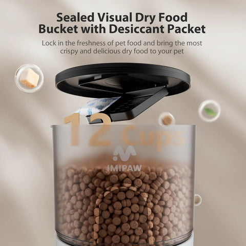 Imipaw Automatic Cat Feeder With Timed Dry Food Dispenser And Desiccant Bag Dual Power Supply Programmable Portion Size Up To 6 Meals Per Day With 20 Portions Daily Perfect For Cats And Small Dogs In White