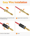 Banana Plugs With Dual Set Screws, Black And Red Aluminum Shell, Gold Plated 4mm Brass Contacts, Secure Connection For Clean, Distortion-Free Audio, High Fidelity Sound, Natural Sonic Accuracy, Six Pairs, wiring steps