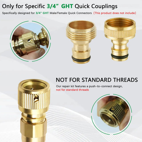 Expandable Garden Hose Repair Kit That Saves You Bucks With Solid Brass End Fittings And Flexible Water Hose Adapter For Three Quarter Inch Quick Connectors Retractable Hose End Repair Fittings 1 Pack shown with brass quick couplings.