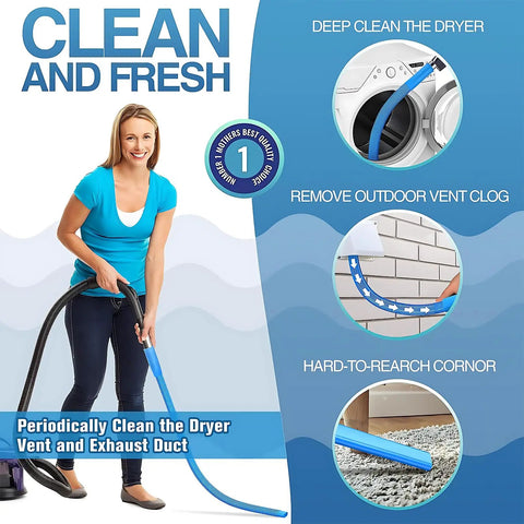 Woman using All In One Dryer Vent Cleaner Kit With Vacuum Hose, Brush And Gloves Universal Fit For Any Vacuum Cleans Dryer Vents