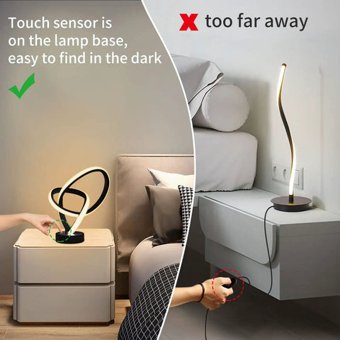 Touch sensor demo of RGB LED Modern Table Lamp With 7 Colors, 10 Light Modes, And 3 Way Dimmable Touch Desk Lamp next to bed.