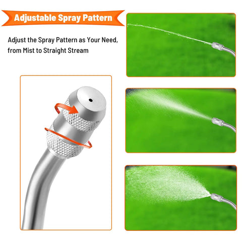 Close-up of adjustable stainless steel nozzle from Two Pack 29 Inch Spray Wand Kit With Brass Barb Fittings for mist to stream spray