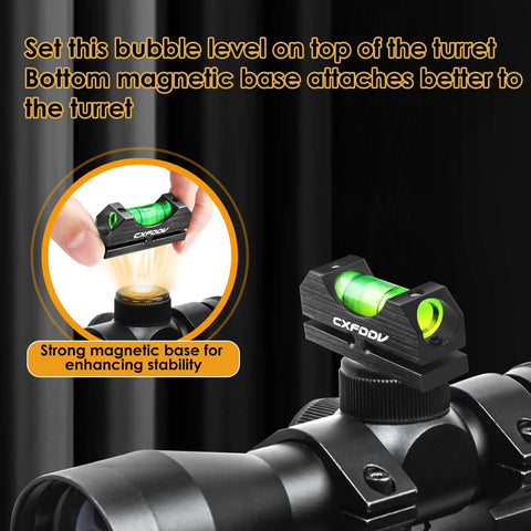 Installing scope leveling kit for rifles with magnetic universal mount and high precision bubble level on turret.