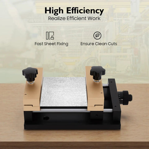 Heavy Duty Aluminum Sheet Cutting Holder And Marking Machine Fixture Clamp on table, showing double track design
