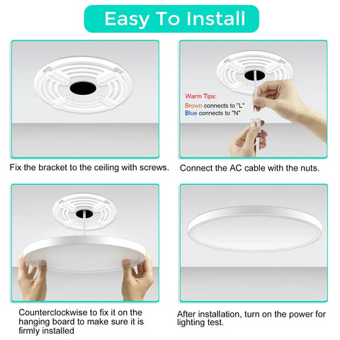 Installation steps for Hella Bright 12 Inch LED Flush Mount Ceiling Light Slim Flat Round Fixture 5000K Daylight White 3200 Lumens