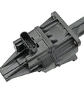 Side view of black plastic turbo wastegate actuator for BMW 2.0L turbo, 4-pin connector
