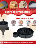 ANGELSWORD 24-piece hole saw kit with spiral blades and arbor, black steel, for drywall, soft wood, plywood, PVC