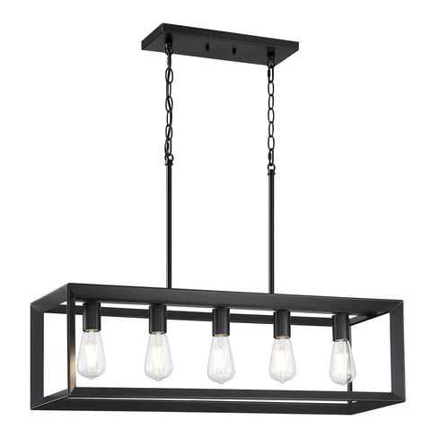 Five Light Cage Pendant Island Light With 33 Inch Adjustable Hanging Ceiling Fixture In Oil Rubbed Bronze Looks Slick For Farmhouse Kitchen UL Listed Dimmable Compatible E26 Base LED Ready