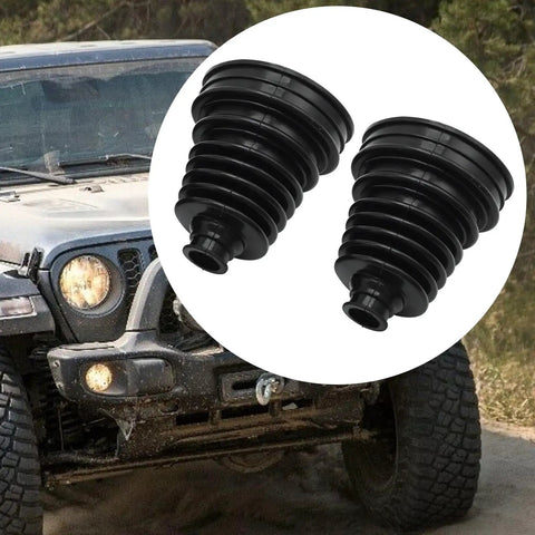 Universal CV Axle Boot Repair Kit Featuring Knockout Durability And Lock Tight Clamps For Shafts 19Mm To 24Mm showing two black rubber boots for vehicle axles.