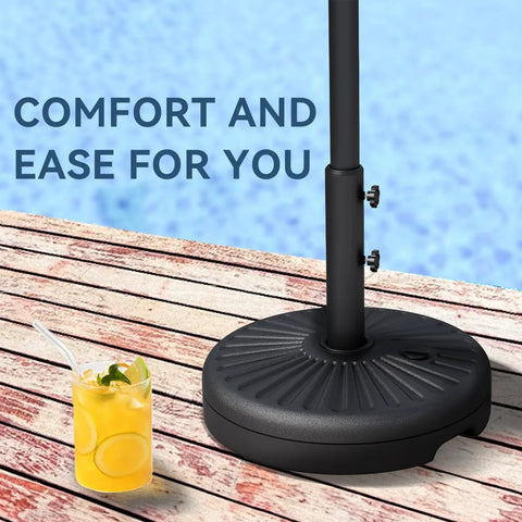 Beefy 82Lb Water Filled Outdoor Umbrella Base Stand for Patio and Garden with drink and poolside background