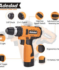 Cordless Ratchet Wrench And Drill Set With 12V Battery Power, 2 Li Ion Batteries Included, 10 Sockets, 3/8 Inch Drive, detailed features