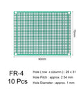 Double Sided 7x9cm PCB Prototyping Board 10-Pack For DIY Electronics Soldering, showing 26x31 holes with dimensions 70x90mm