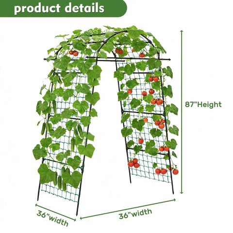 Tall Garden Arch Trellis For Climbing Plants with tomatoes, 86 inch metal archway, outdoor tunnel for vines and vegetables