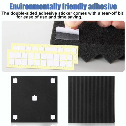 100 Pack Soundproof Foam Panels For Walls, 12x12 Inch Acoustic Tile with adhesive strips for easy installation.