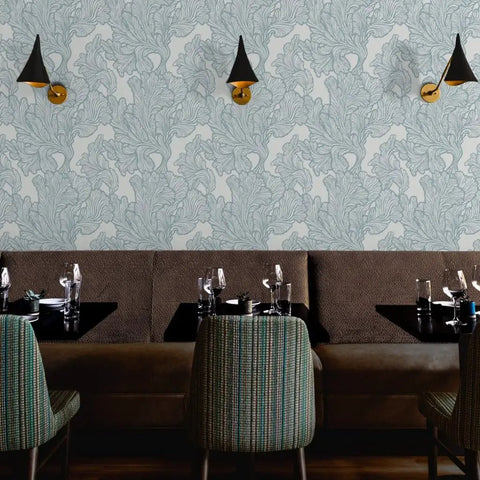 Premium Neutral Tropical Textured Vinyl Wallpaper Hella Durable Commercial Grade Wallcovering Custom Printed Paste Finish Smooth Leather Texture For Home Refresh in a cafe setting.