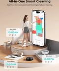 Woman using app for Upgraded Bagless Self Emptying Robot Vacuum And Mop With 6000Pa Suction LiDAR Navigation Smart Mapping Q20 Ultra.