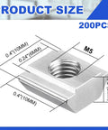 Hella Durable M5 Sliding T Nuts Bulk Pack For 20x20 Aluminum Extrusion Profiles with dimensions, 200 pieces for CNC and 3D printing.