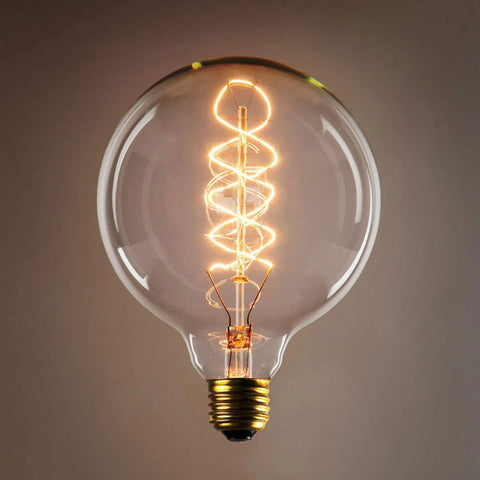 Set Of 2 40W Edison Globe Bulbs With Spiral Filament, G40 Large Vintage Vibe, E26 Base, fully dimmable warm white incandescent lighting