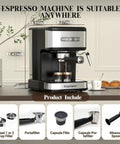 Top Shelf 20 Bar Espresso Machine With Integrated Milk Frother And Steam Wand Heavy Duty 1100 Watt Stainless Steel Coffee Maker on countertop