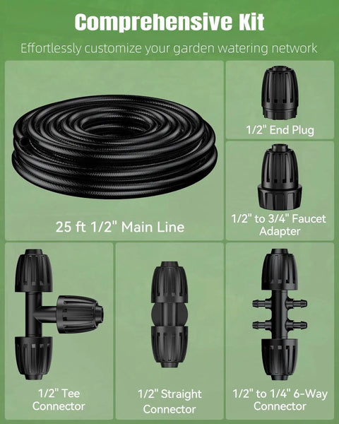 Half Inch Drip Irrigation Tubing Main Line 25 Ft Flexible PVC Garden System With Barbed Locking Fittings And Irrigation Parts