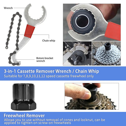 10 Piece Bike Repair Tool Kit for Mountain Biking Pro Grade Cycling Maintenance Set with 3-in-1 Cassette Remover Wrench