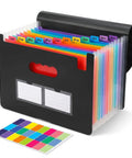 13 Pocket Expanding Accordion File Organizer With 6 Section Dividers For A4 And Letter Sized Documents showing open file with labels
