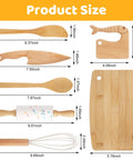 Size details of the Totally Awesome Wooden Kitchen Play Set For Toddlers, featuring safe wooden utensils with dimensions.