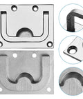 Marine Grade 316 Stainless Steel Heavy Duty Flush Lifting Door Pull Kit With Mount Screws For Boat Deck Hatch And Home Furniture Recessed Pull Handle 3 Inch By 2.3 Inch Four Pack visible from different angles showing detail of design and mounting holes.