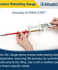 Hand using Overall Length Gauge Straight Aluminum OAL Gauge for Reloading with digital caliper reading 24.49