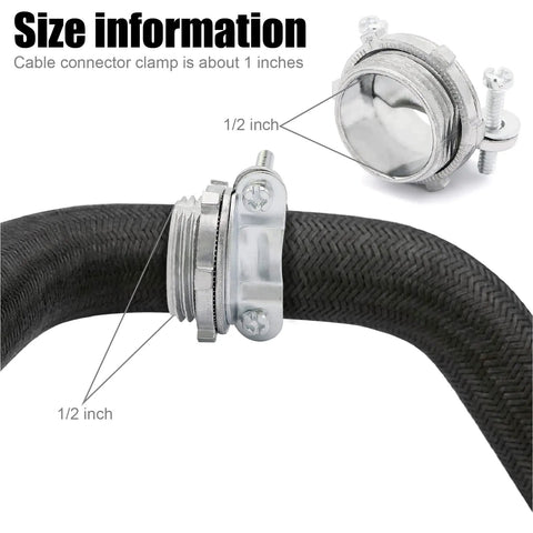 Fifteen Pack One Half Inch NM Clamp Type Cable Connectors For Metallic Conduit Heavy Duty Squeeze Style Fittings In Silver Zinc Finish