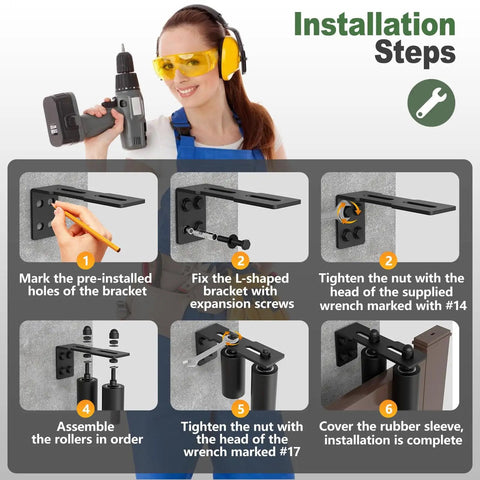 Heavy Duty Sliding Gate Roller Hardware Kit With Steel Wall Mount Bracket And Nylon Roller Guides installation steps