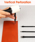 Person using Pro Grade Leather Craft Tools Set With Diamond Stitch Punches 4mm Prongs Inner Teeth Tapered Design on leather