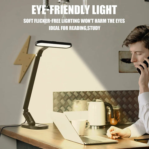 LED Desk Lamp With Eye Caring Light 72 LEDs 9 Brightness Levels 5 Color Modes USB Charging Touch Control And Memory