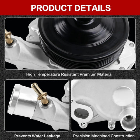 Premium Water Pump Kit Fits Land Rover And Jaguar 3.0L SC V6 Plus 5.0L V8 supercharged engines showing details of construction and material.