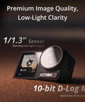 Close-up of Osmo Action 4 Waterproof Action Camera Bundle with 4K 120fps, 1/1.3 Inch Sensor, Killer Low Light Footage