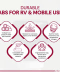 Durable ABS for RV & Mobile use, resistant to corrosion and vibration, compatible with standard ABS sealants.