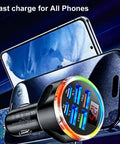 Hassle Free 6 In 1 Usb C Car Phone Charger With Real Time Volt Meter, 250W Multiport Cigarette Lighter Plug for charging smartphones.