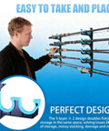 Wall Or Ceiling Mounted Fishing Rod Rack With Soft Protective Pads That Holds Up To 10 Rods Or Combos Or Nets in use