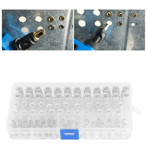 Rivet Nut Kit 100 Pcs Flat Head Aluminum Rivet Nuts Inserts M4 M5 M6 M8 for metal panels in case and installation example