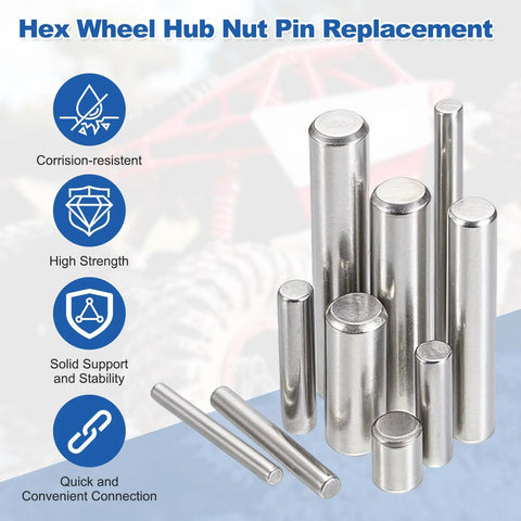 60 Pack 2x10mm Steel Dowel Wheel Pins For DIY RC Cars Trucks Boats Helicopters Hub Nut Replacement Hex Wheel Hub Pins Display