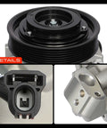 Rock Solid AC Compressor With Clutch Upgrade For Honda Accord Crosstour 2008 Through 2015 showcasing pulley, connector, and assembly details.