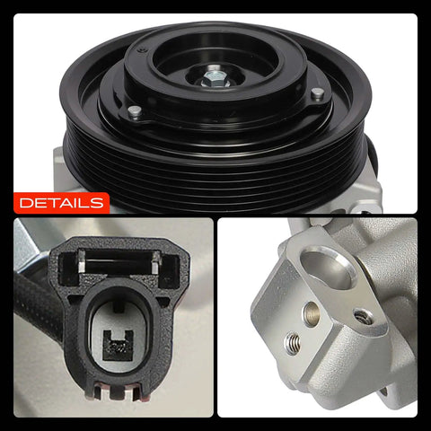Rock Solid AC Compressor With Clutch Upgrade For Honda Accord Crosstour 2008 Through 2015 showcasing pulley, connector, and assembly details.