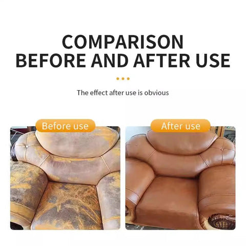 Comparison of leather sofa before and after using Leather Repair Cream For Furniture, Cars, Bags And Boots - Quick-Dry Liquid Pigment.