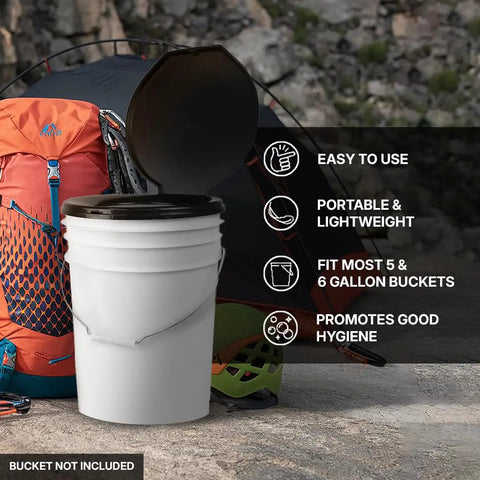 Heavy Duty Portable Camping Toilet Seat With Secure Snap Fit Lid For Standard Five Gallon Buckets And Straight Up Essential Bush Bathroom Gear For Road Trips Hiking Or Bug Out Bags