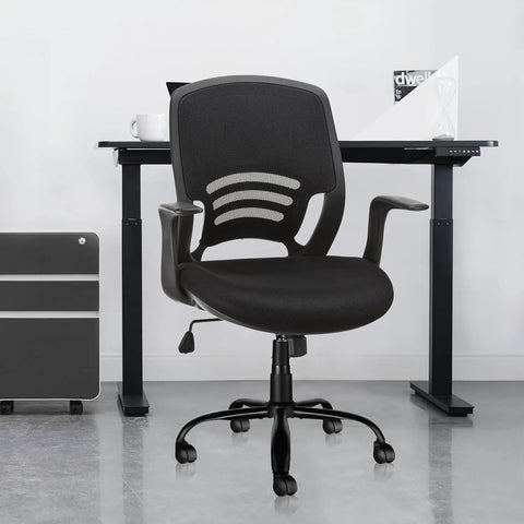 Heavy Duty Office Chair Base Replacement With Universal Fit Caster Sockets And Matte Black Finish For Gaming Desk Furniture visible on black mesh chair.
