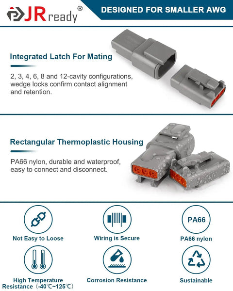Deutsch DTM 3 Pin Connectors Kit Waterproof Electrical Wire Connectors For 20 To 22 AWG with PA66 Thermoplastic Housing